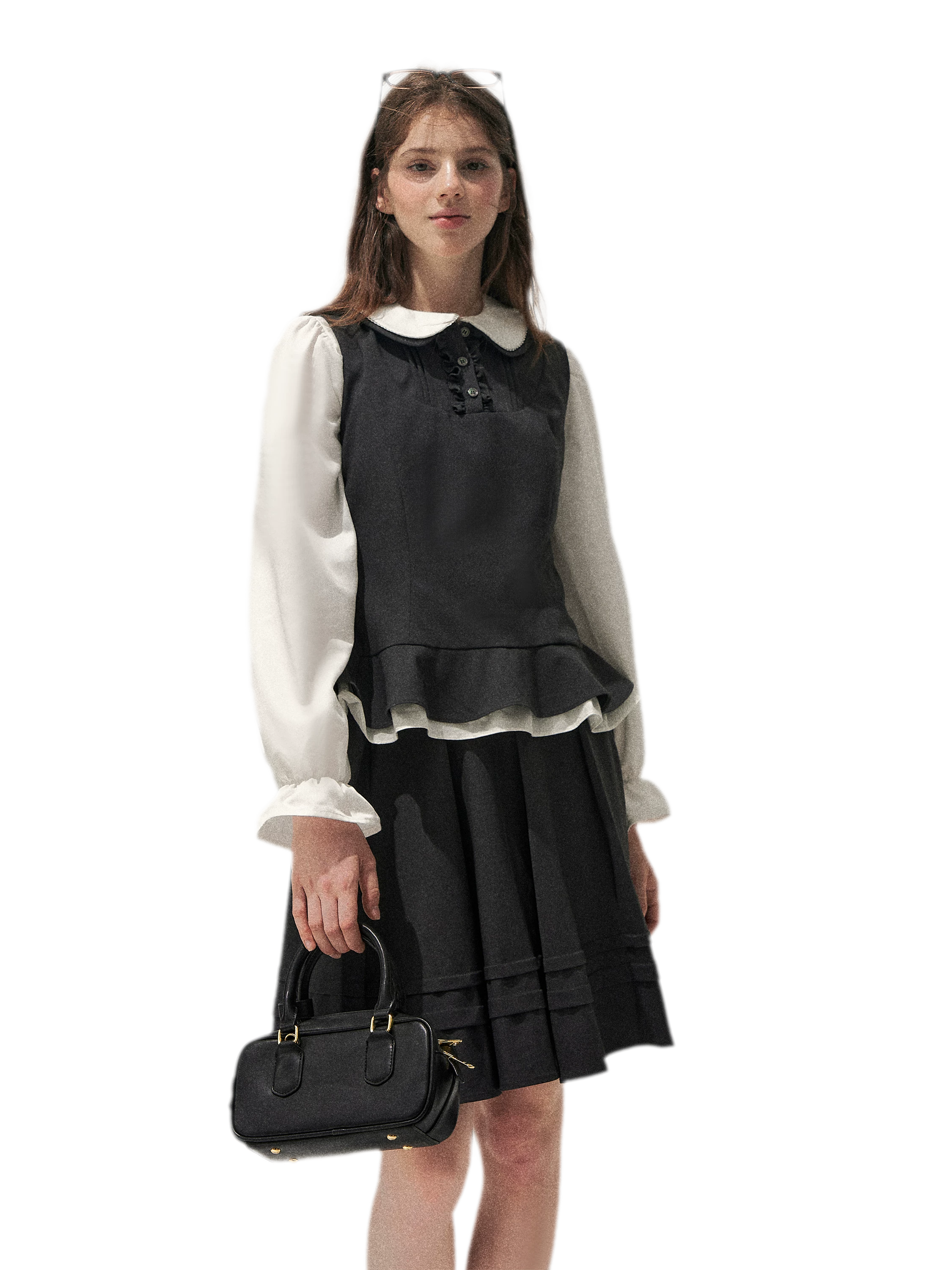 Textured Pleated Vest Skirt Set