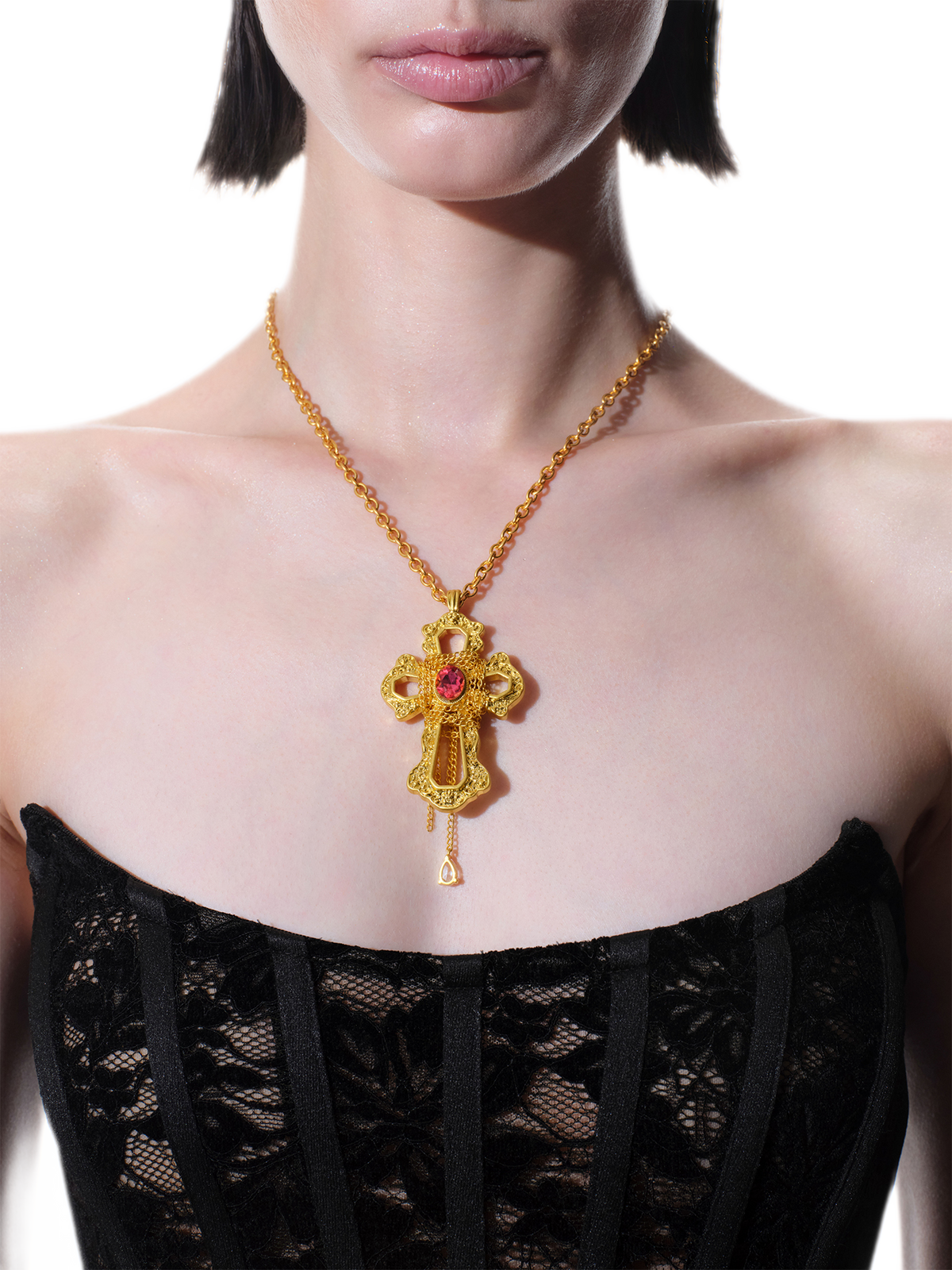 Collar de cruz de cristal barroco