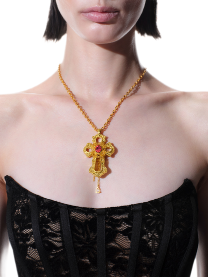 Collar de cruz de cristal barroco