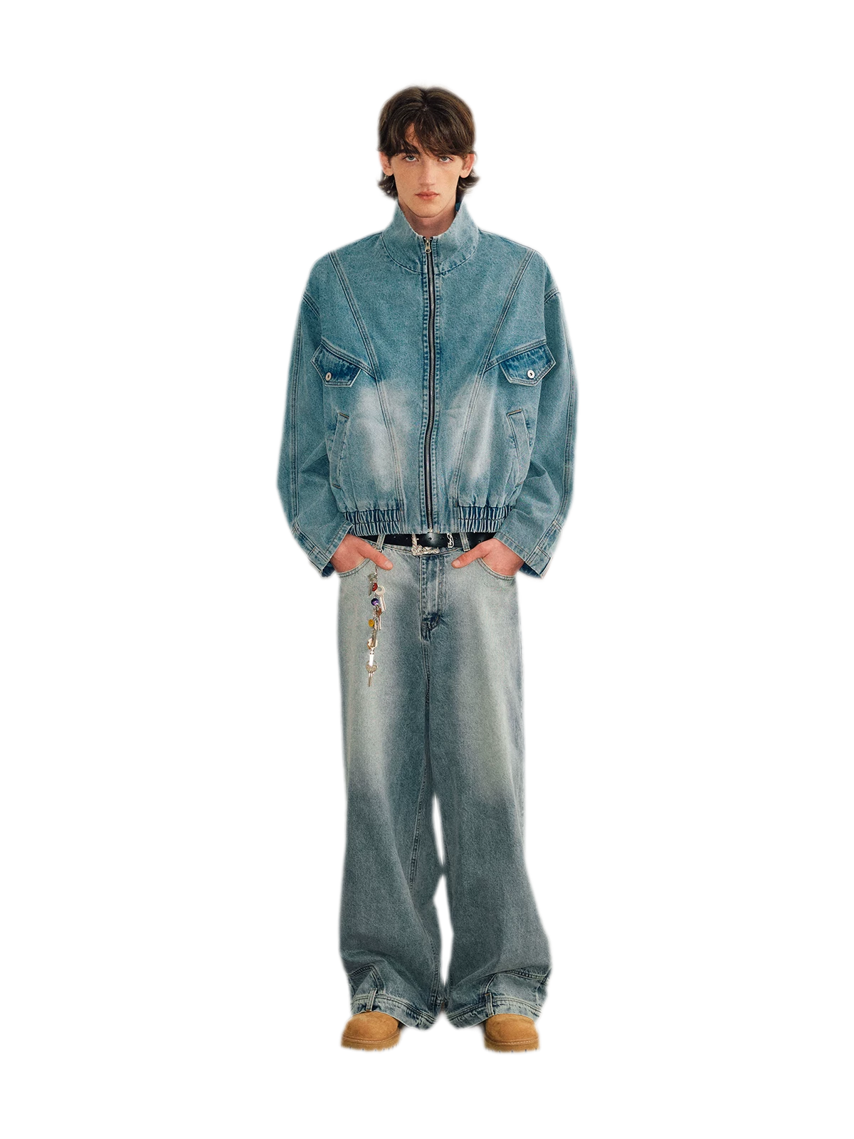Washed Denim Wide-Leg Jeans