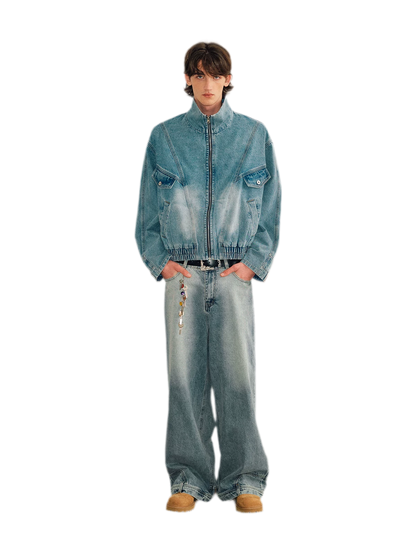 Washed Denim Wide-Leg Jeans