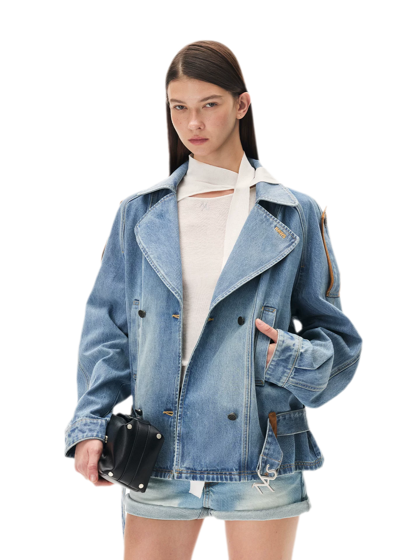 Washed Denim Oversized Trench Jacket