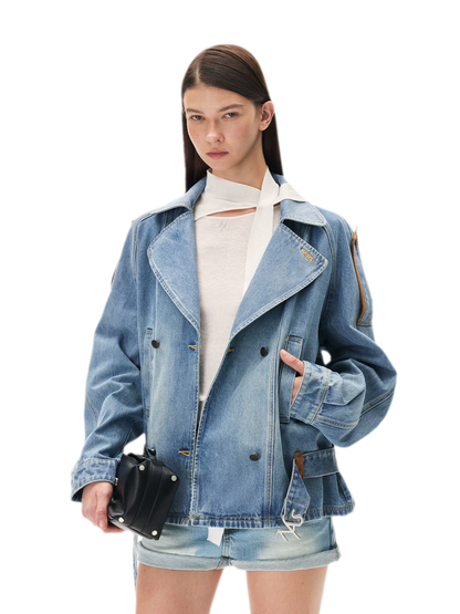 Washed Denim Oversized Trench Jacket