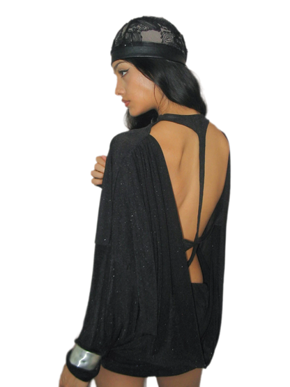 Rhinestone Open-Back Batwing Dress