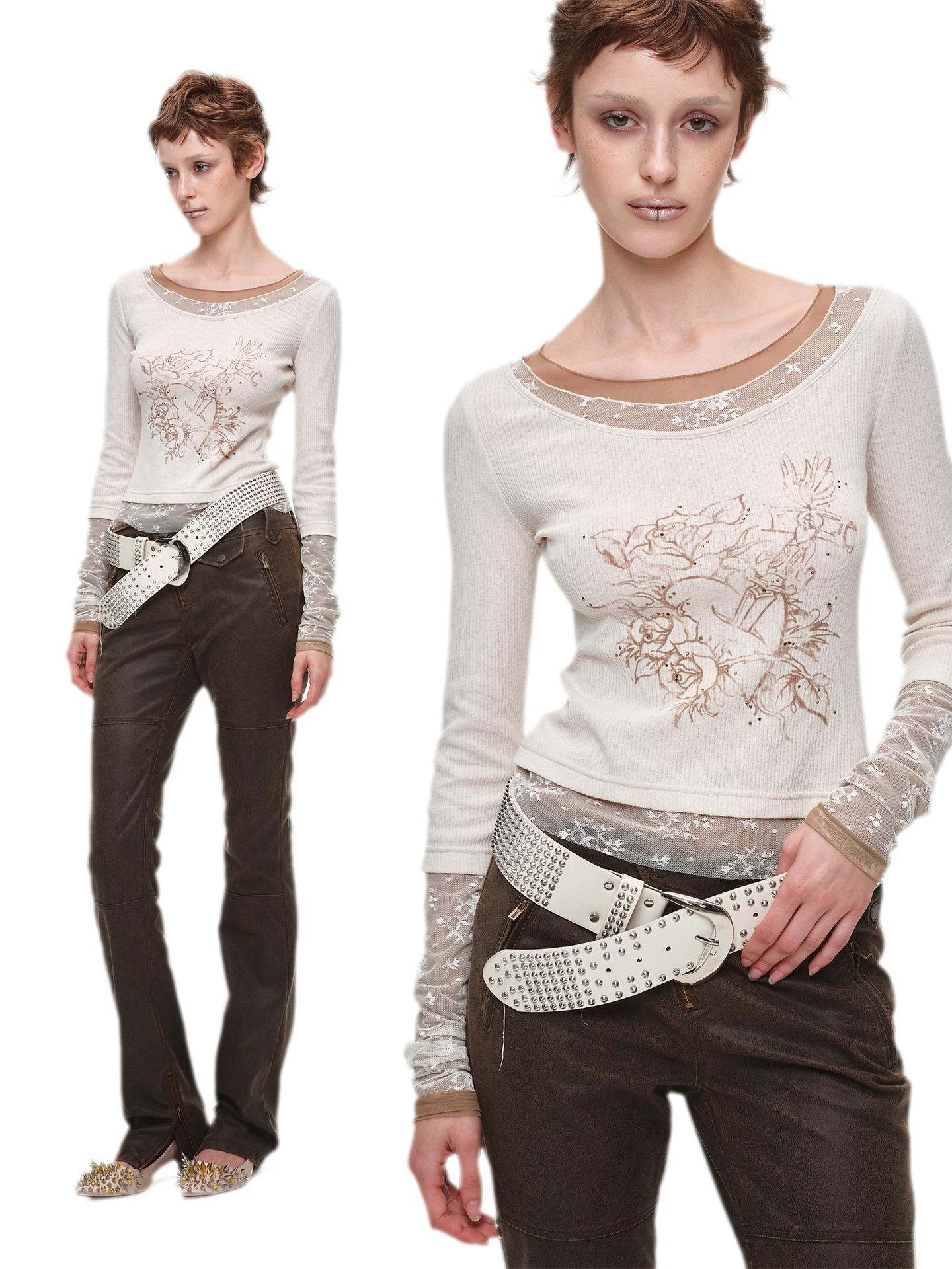 Washed Leather-Look Slim Pants