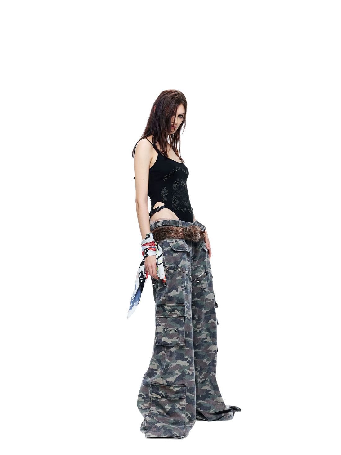 Gothic Print Waist-Exposed Vest