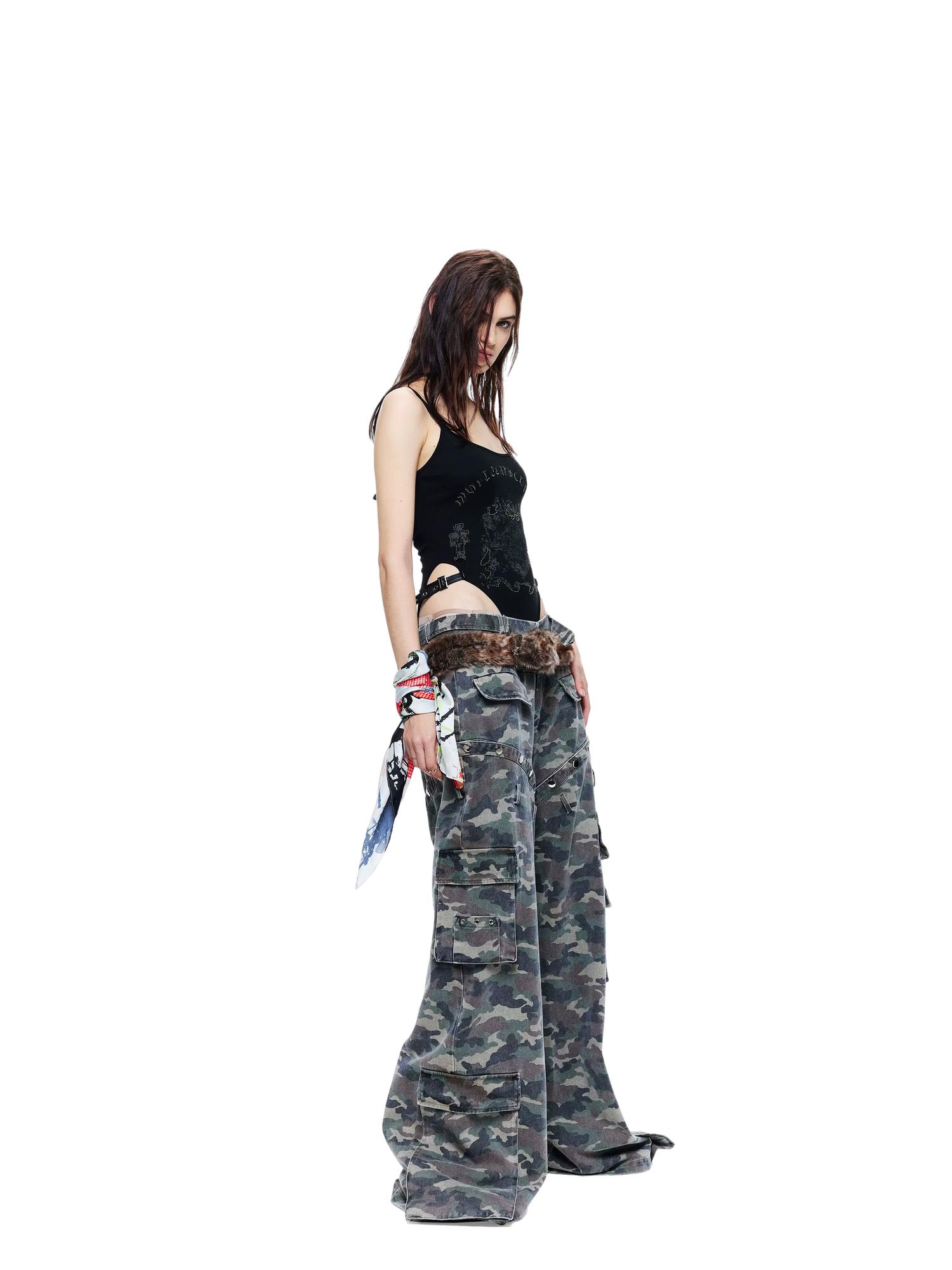Gothic Print Waist-Exposed Vest