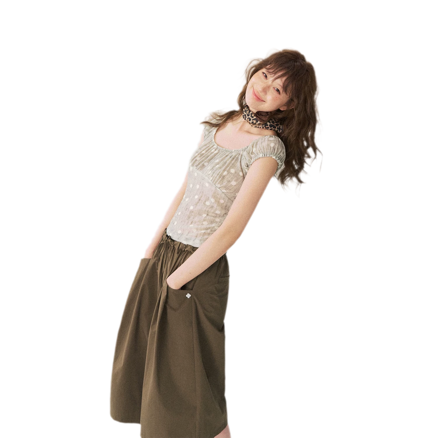 Polka Dot Ruched T-Shirt
