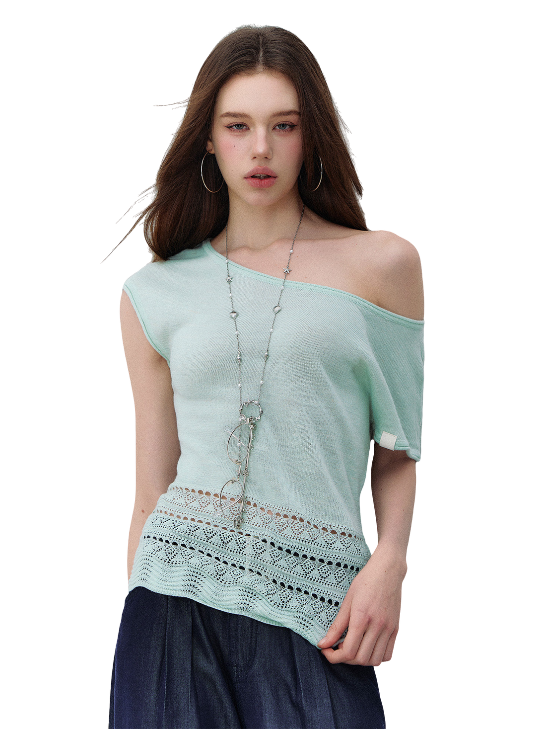 Asymmetric One-Shoulder Linen Knit Top