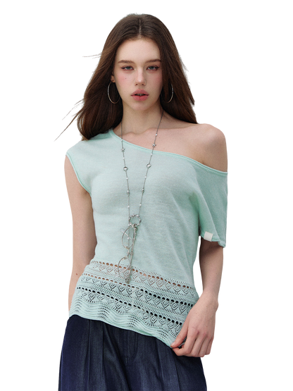Asymmetric One-Shoulder Linen Knit Top