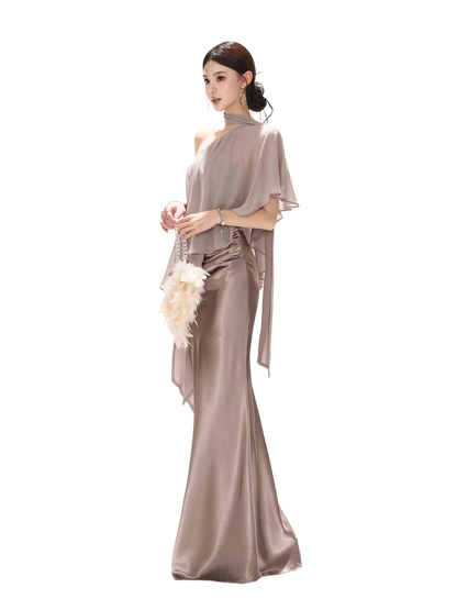 Elegant Asymmetric Chiffon Shawl Top with Built-in Bustier