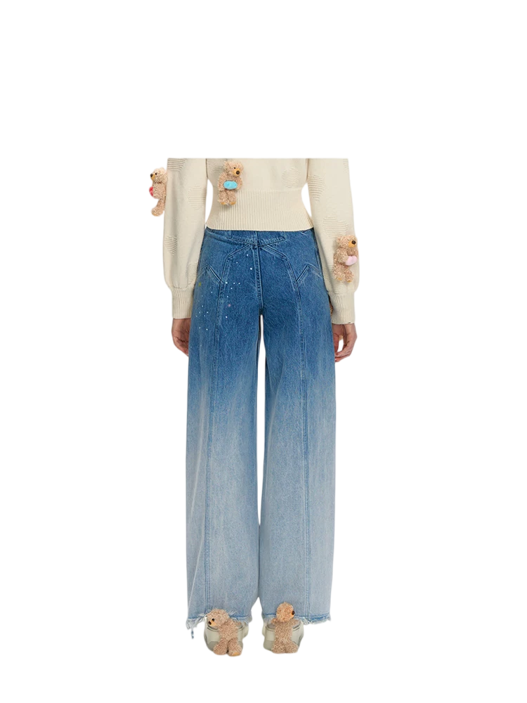 Unisex Glow Star Bear Wide-leg Casual Denim Pants