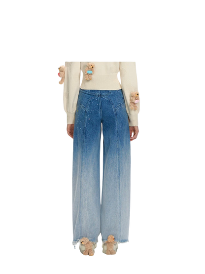 Unisex Glow Star Bear Wide-leg Casual Denim Pants