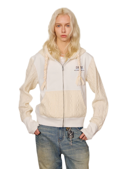 Cable-Knit Cropped Zip Hoodie