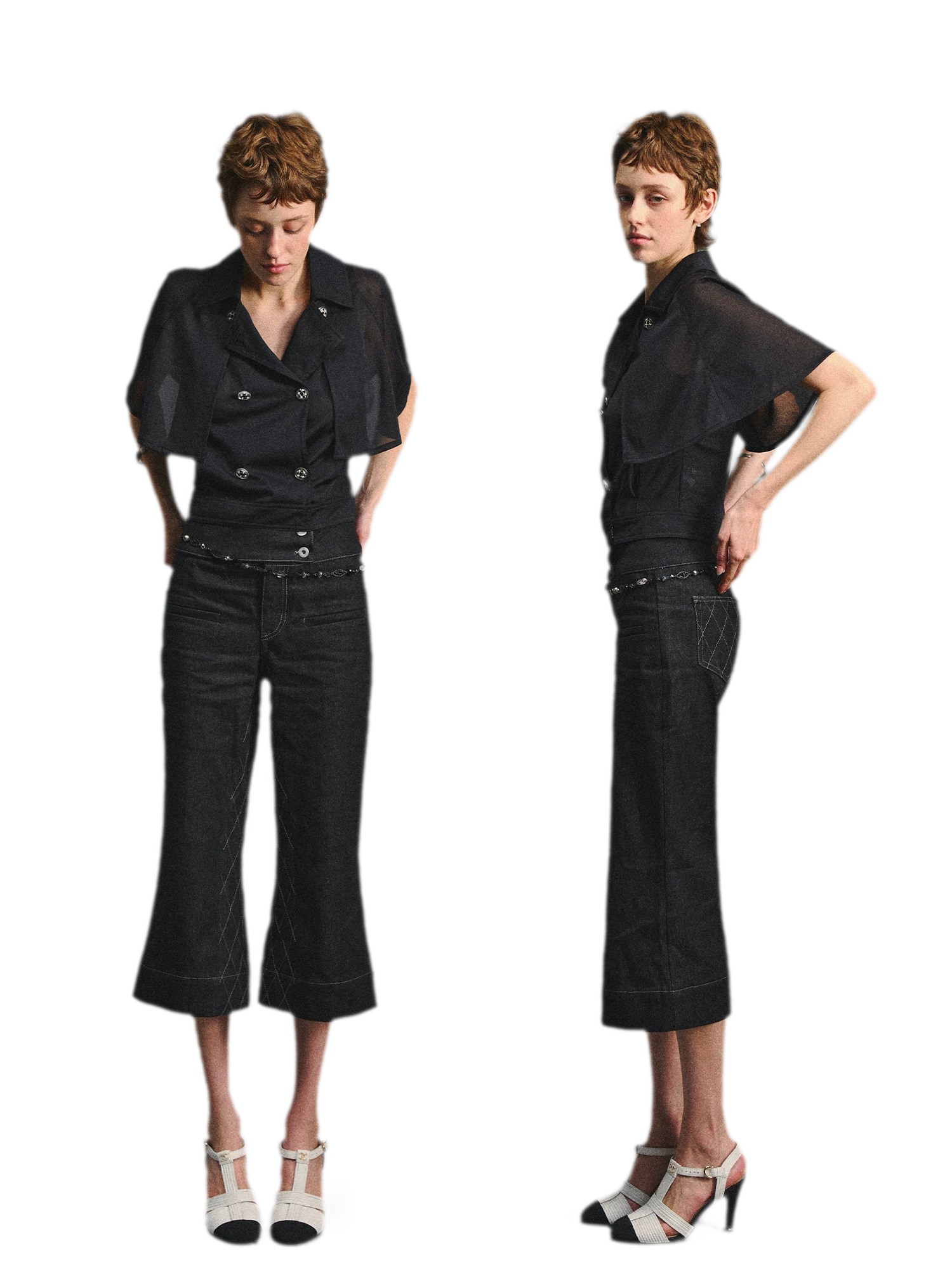 Retro Flare Cropped Jeans with Wide Waistband