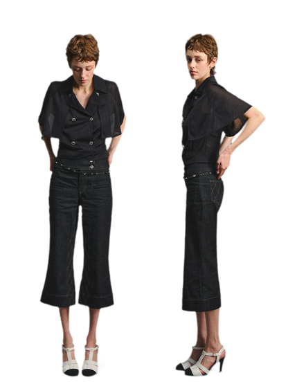 Retro Flare Cropped Jeans with Wide Waistband