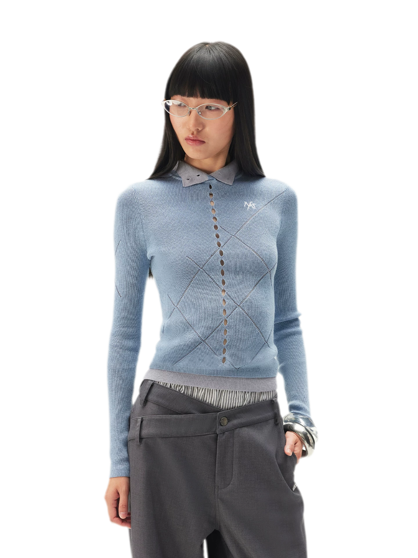 Glossy Openwork Knit Top