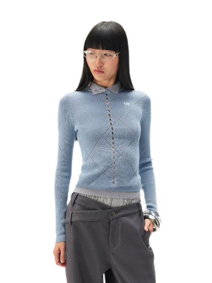 Glossy Openwork Knit Top