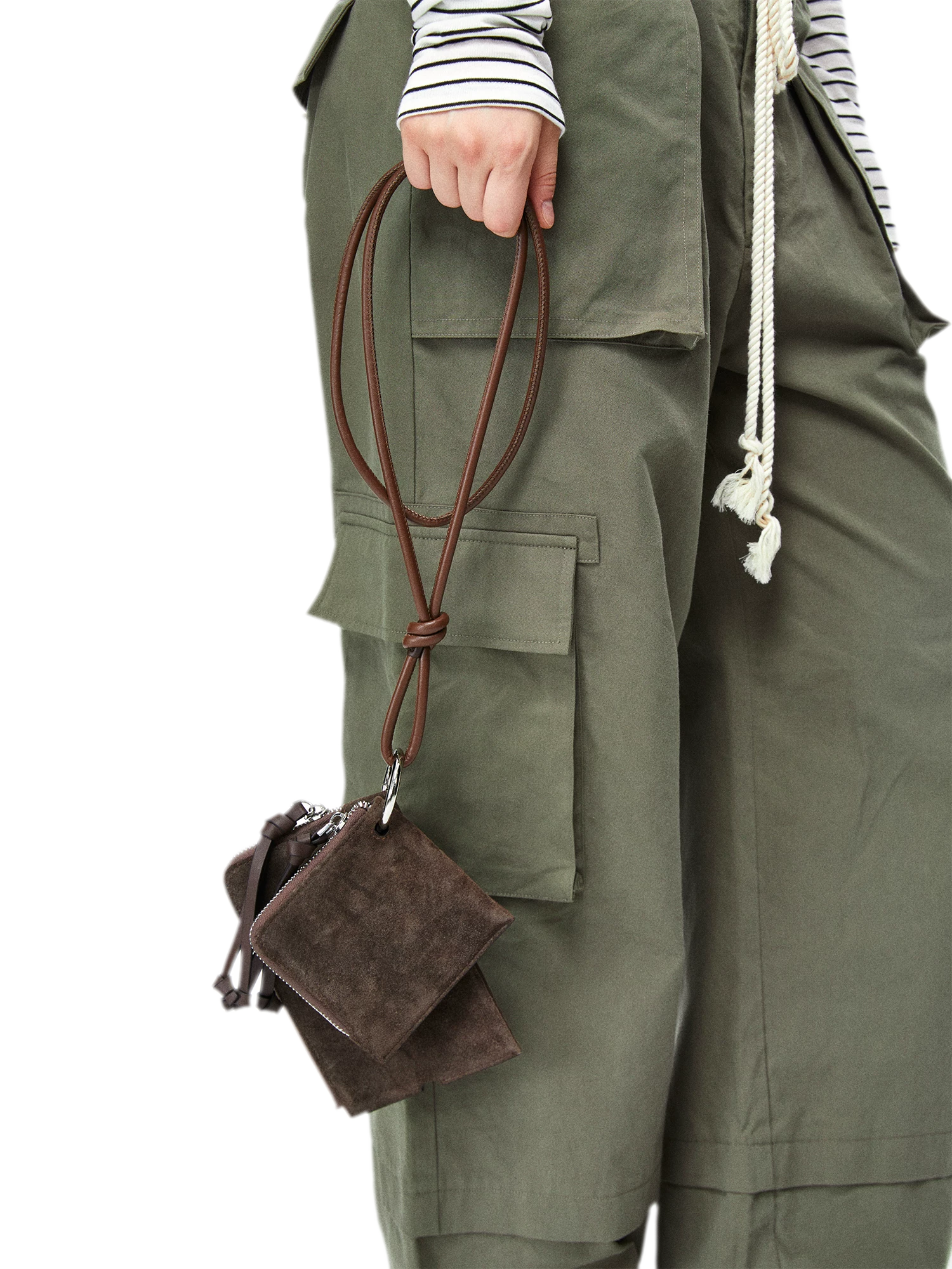 First Layer Cowhide and Suede Crossbody Card Wallet