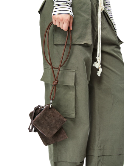First Layer Cowhide and Suede Crossbody Card Wallet