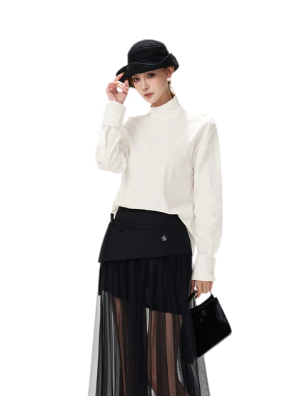 Lyocell Mock-Neck Waist Shirt