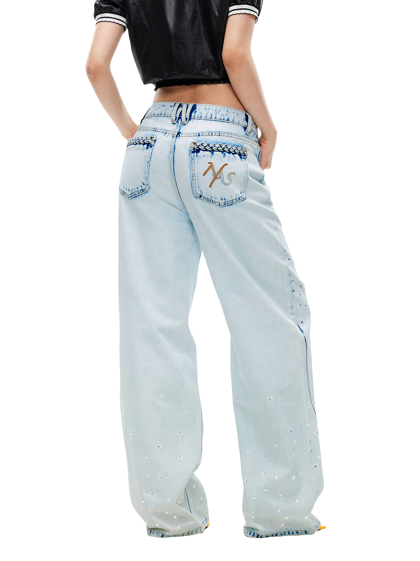 Shimmering Distressed Wide-Leg Jeans