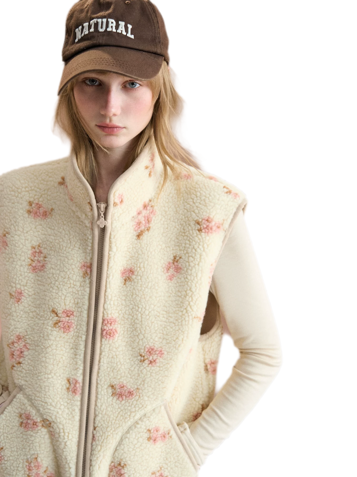 Floral Fleece Stand Collar Vest