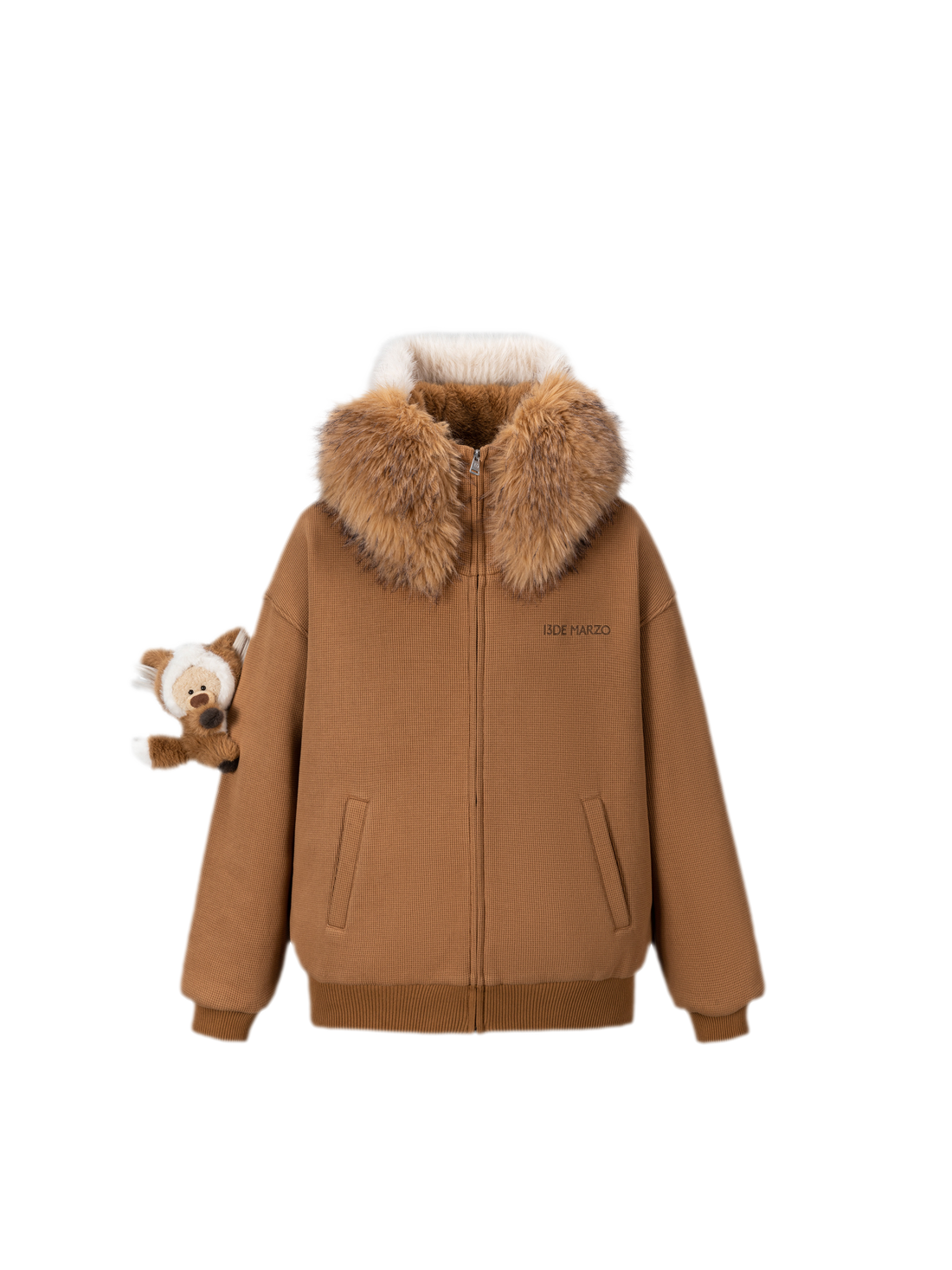 Textured Fox-Ear Zip Hoodie