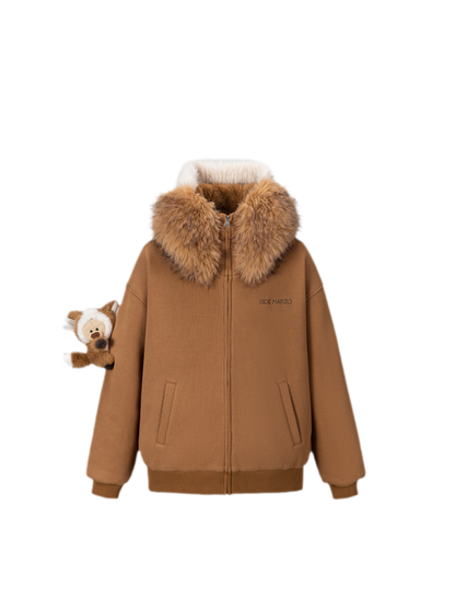Textured Fox-Ear Zip Hoodie