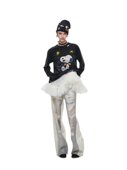 Washed Lace Straight Pants