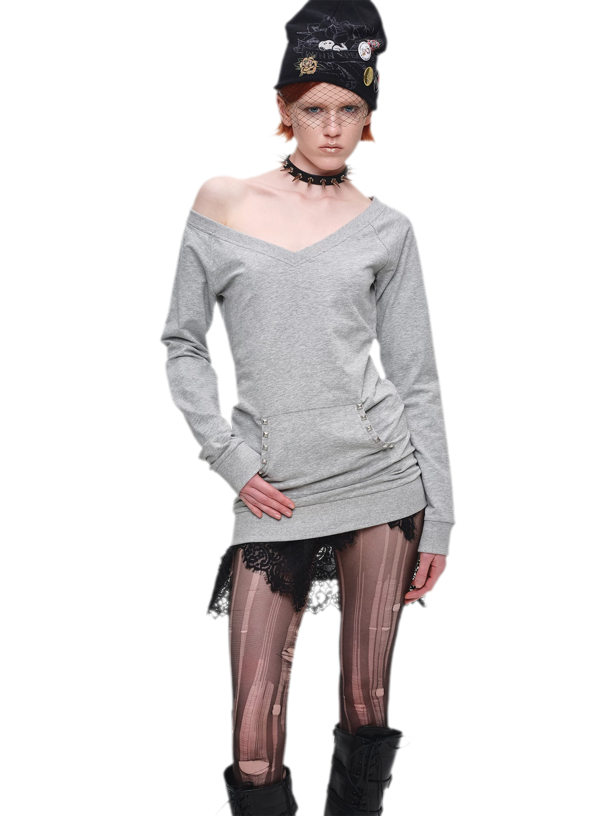 Studded Fitted Sweatshirt Dress