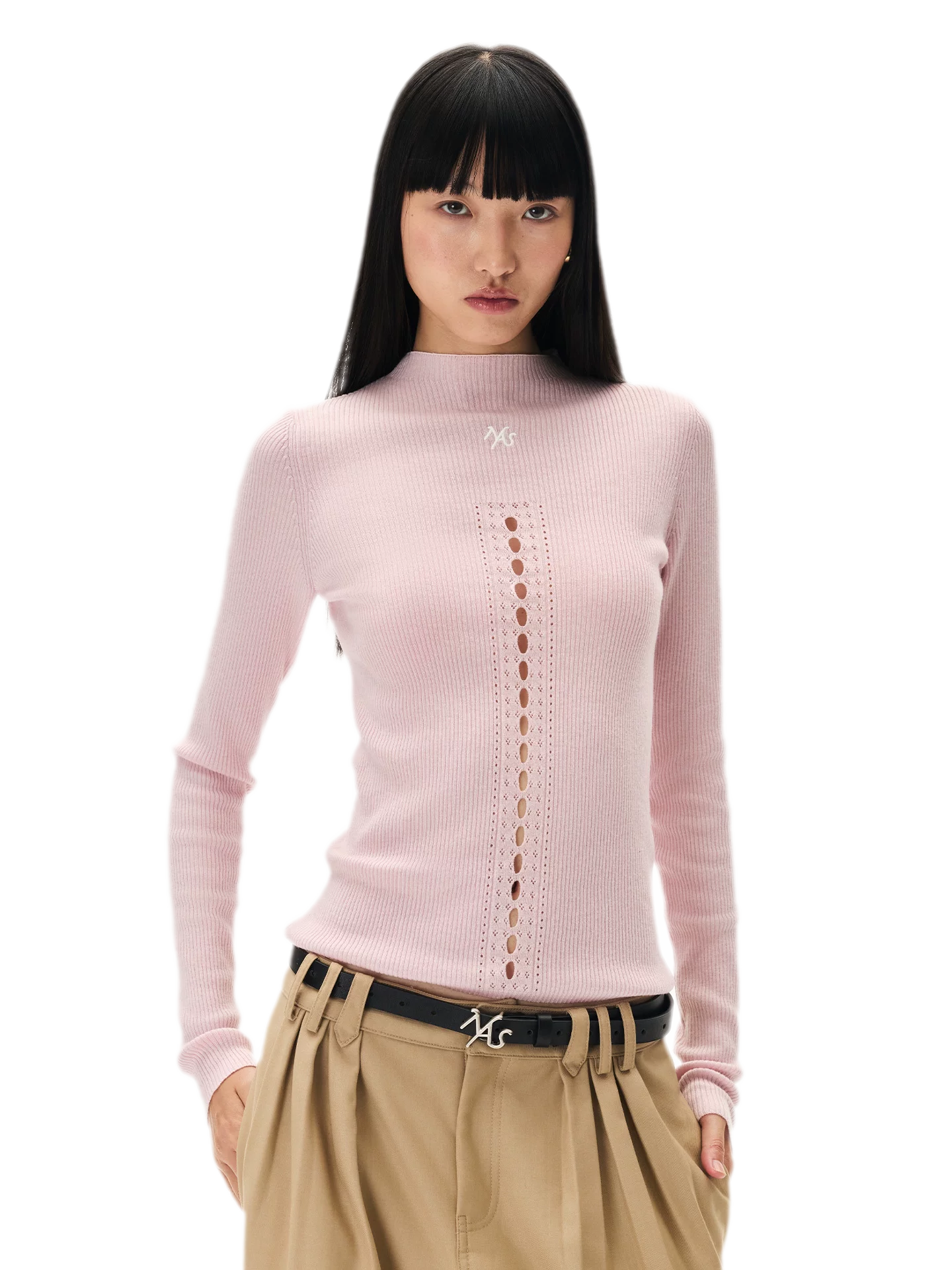 Openwork Rib-Knit Fitted Top