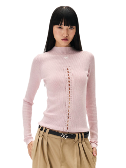Openwork Rib-Knit Fitted Top