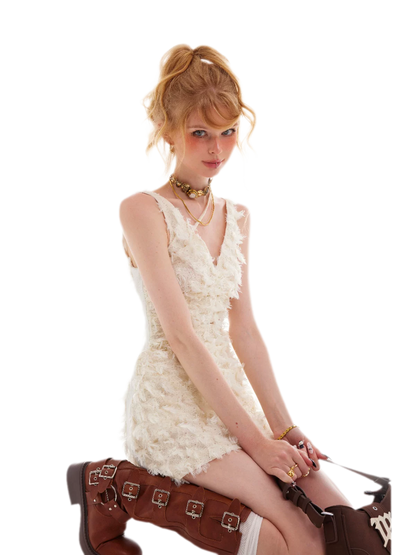 Feather Fringe Mini Dress