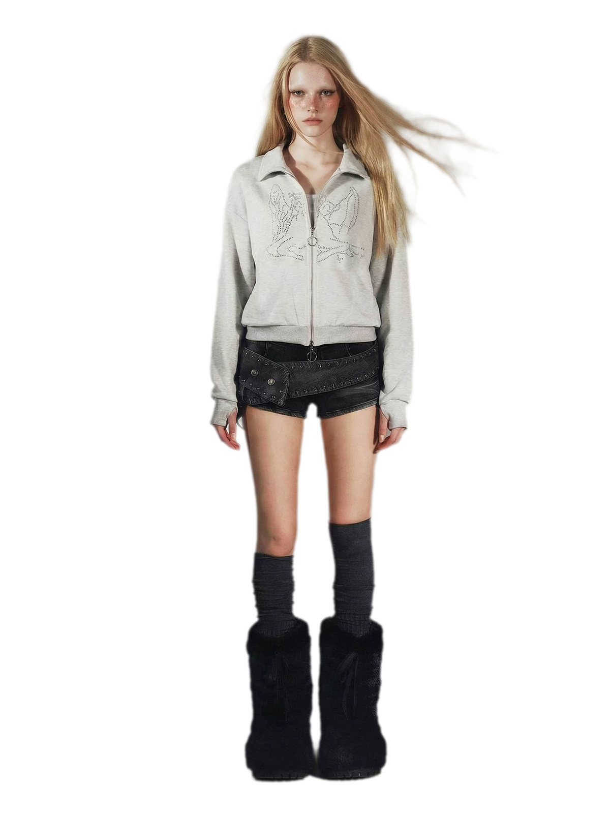 Cardigan corto con zip e strass