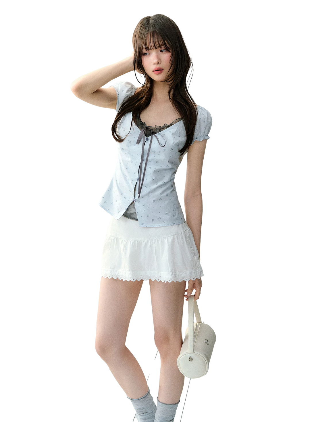 White Lace High-Waist A-Line Skirt