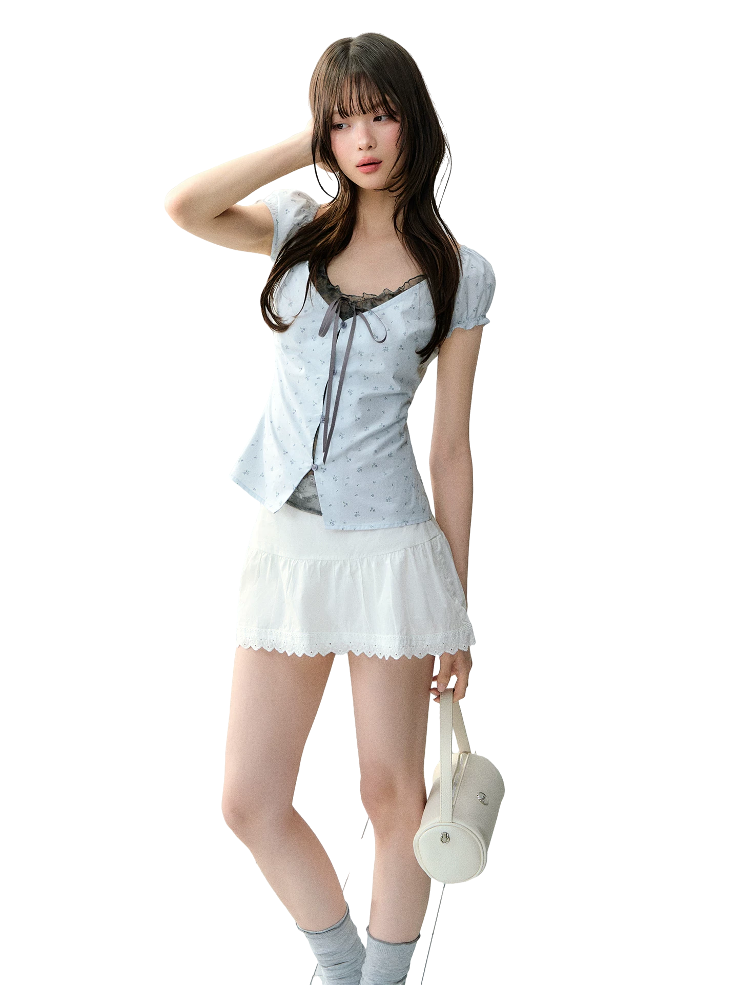 White Lace High-Waist A-Line Skirt