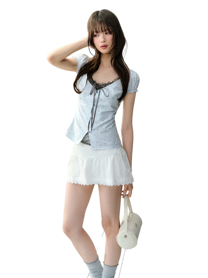 White Lace High-Waist A-Line Skirt
