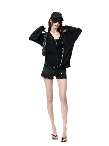 Sheer Angel-Wing Hooded Cardigan