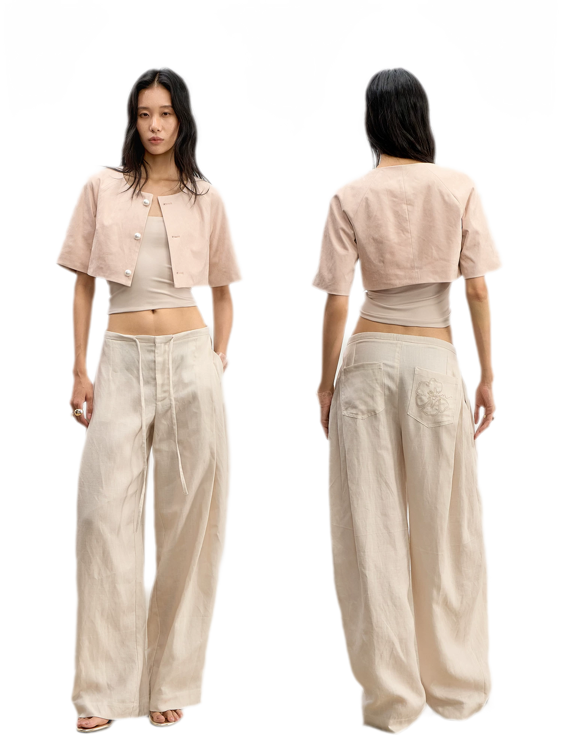 Tencel Linen Pleated Wide-Leg Pants