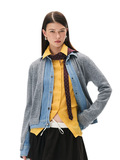 Wool Contrast Lapel Knit Cardigan