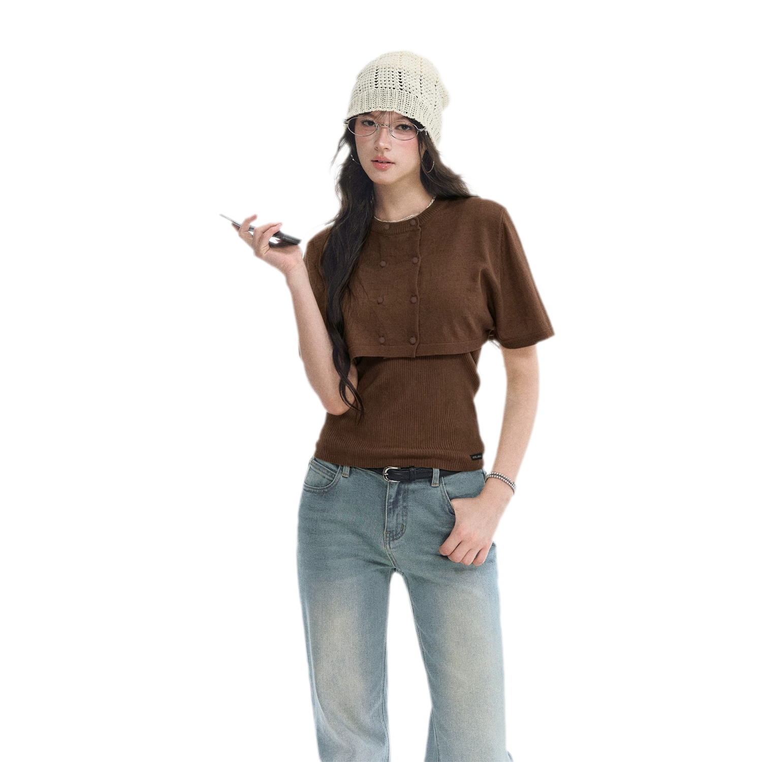Double-Breasted Cropped Cape Cardigan