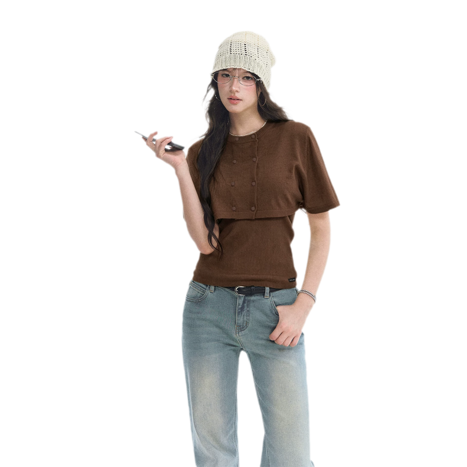 Double-Breasted Cropped Cape Cardigan