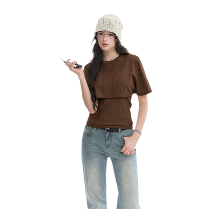 Double-Breasted Cropped Cape Cardigan