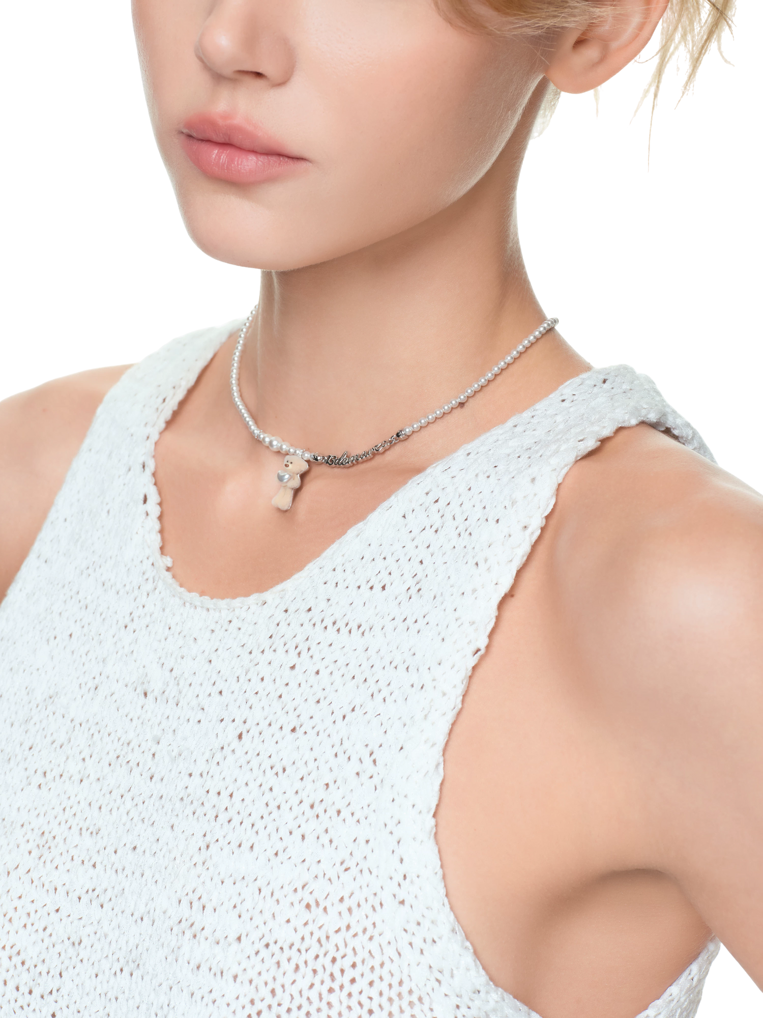 Bear Hug Pearl Heart Necklace
