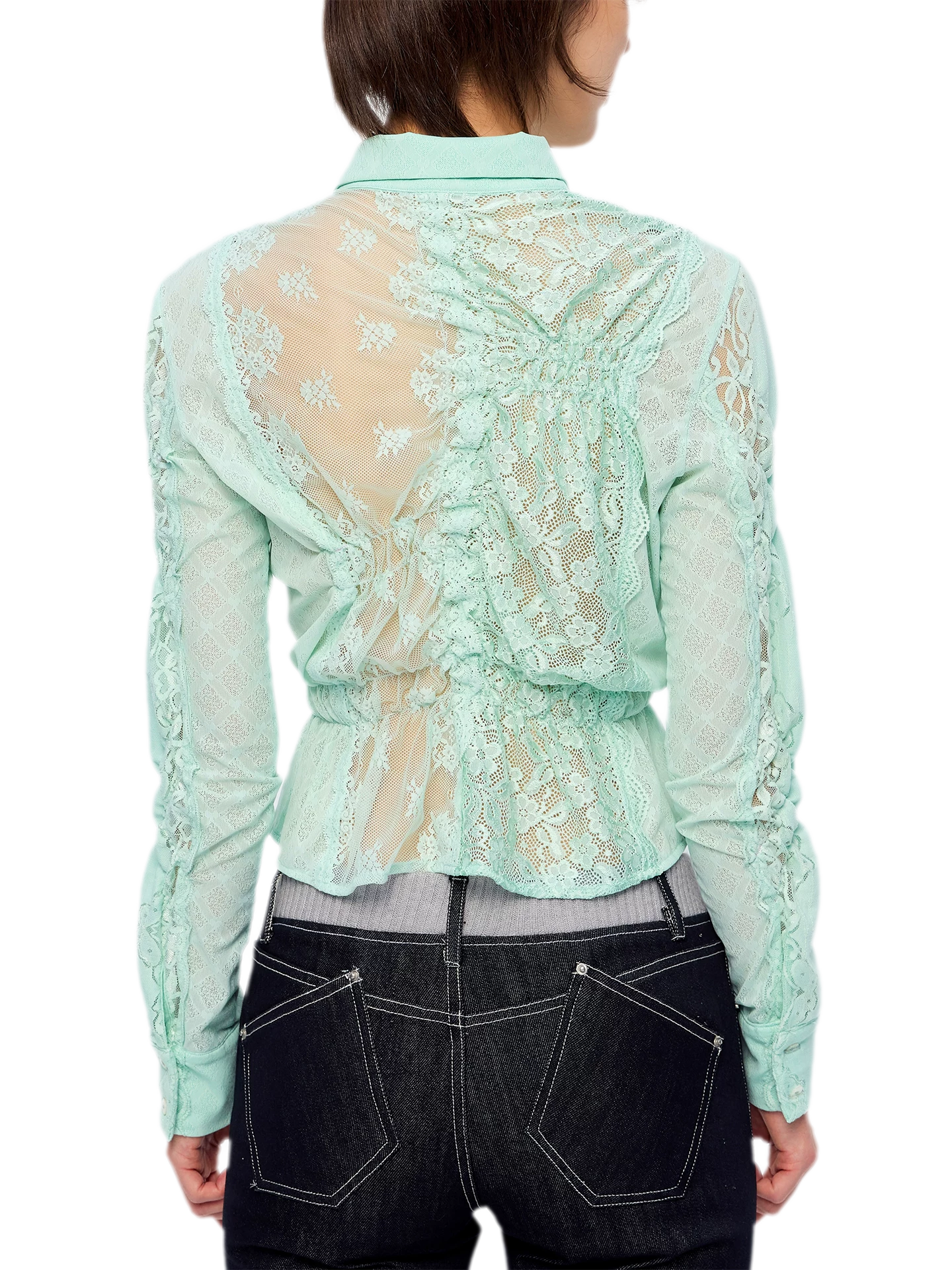 Lace Shirred Peplum Blouse