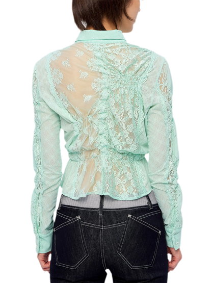 Lace Shirred Peplum Blouse