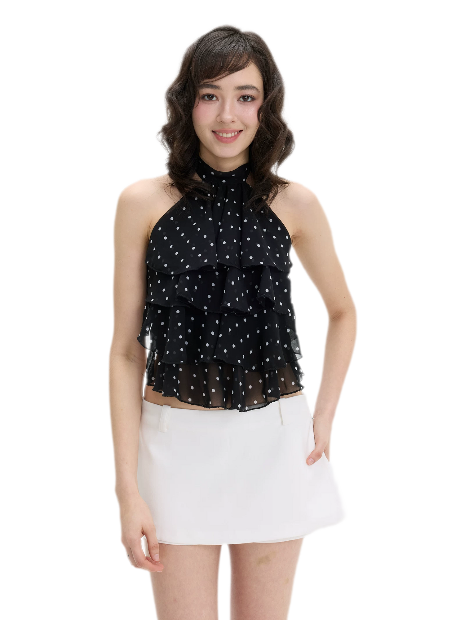 Polka-Dot Ruffle Halter Top
