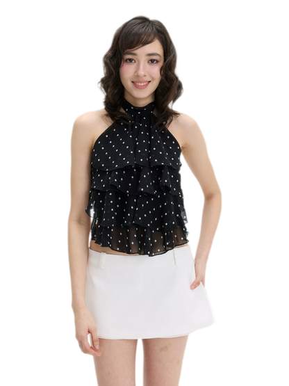 Polka-Dot Ruffle Halter Top