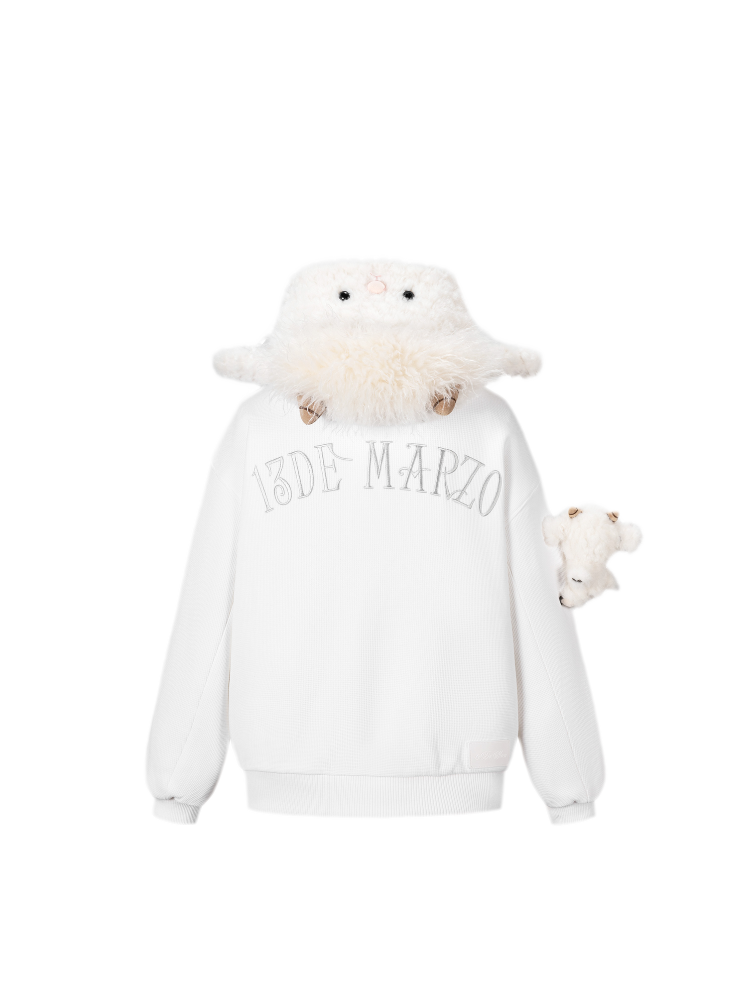 Textured Lamb Bear Zip Hoodie